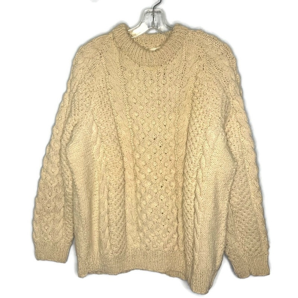 Elitex Vintage Handmade Cream Fisherman Wool Cable Knit Aran Jumper Sweater
